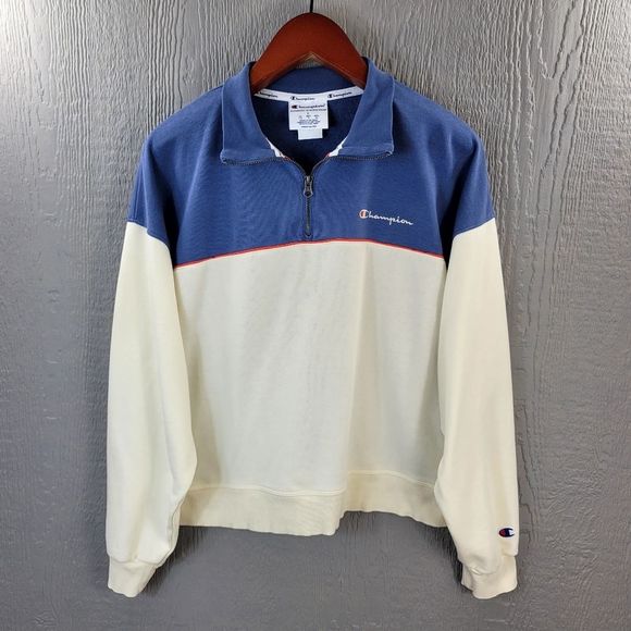 Champion sweatshirt pullover shirt top blue white cotton athletic Womens Large - Picture 1 of 6